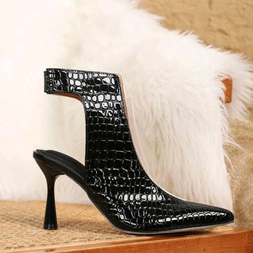 Black & White Color Splicing Hollow Out Thin Heel Sandals, Elegant Summer Shoes, - Picture 5 of 7